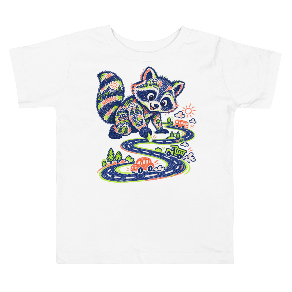 Raccoon Drawing A Huge Toddler T Shirt in White