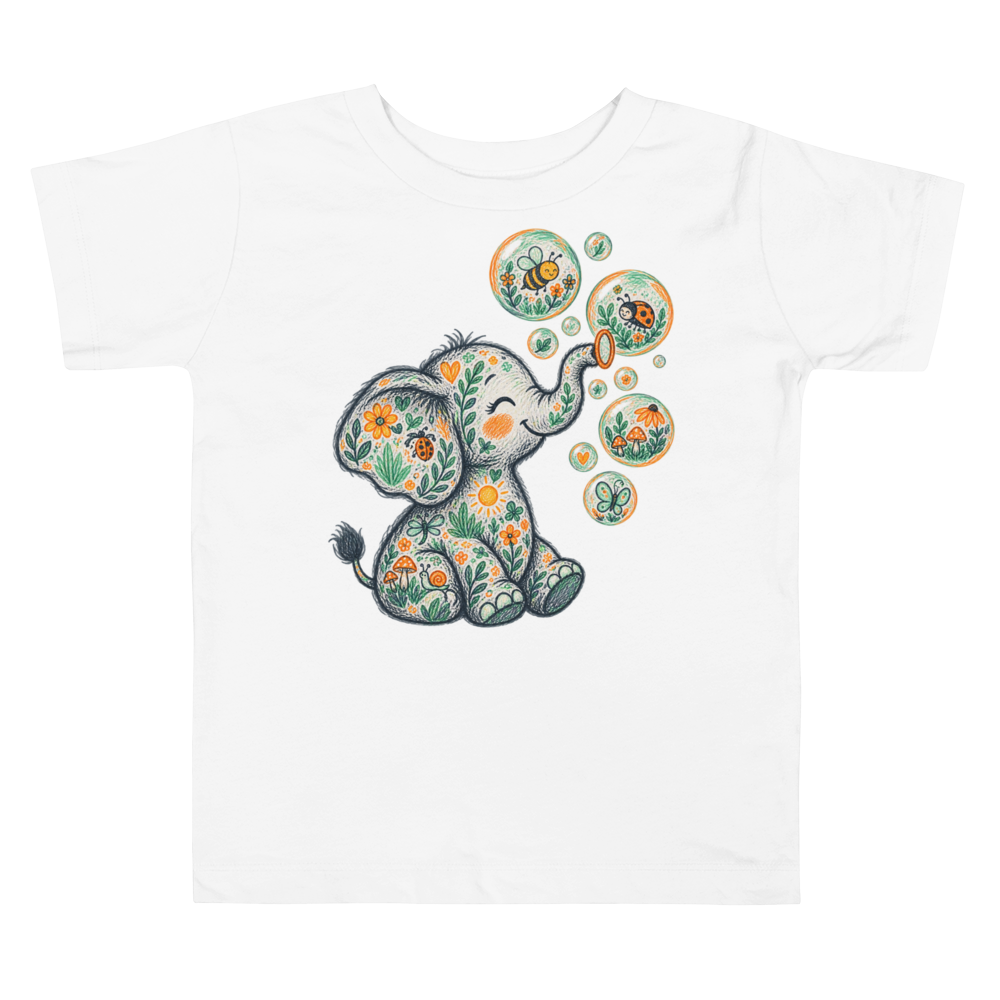 Little Elephant Blowing Bubbles Toddler T Shirt in White