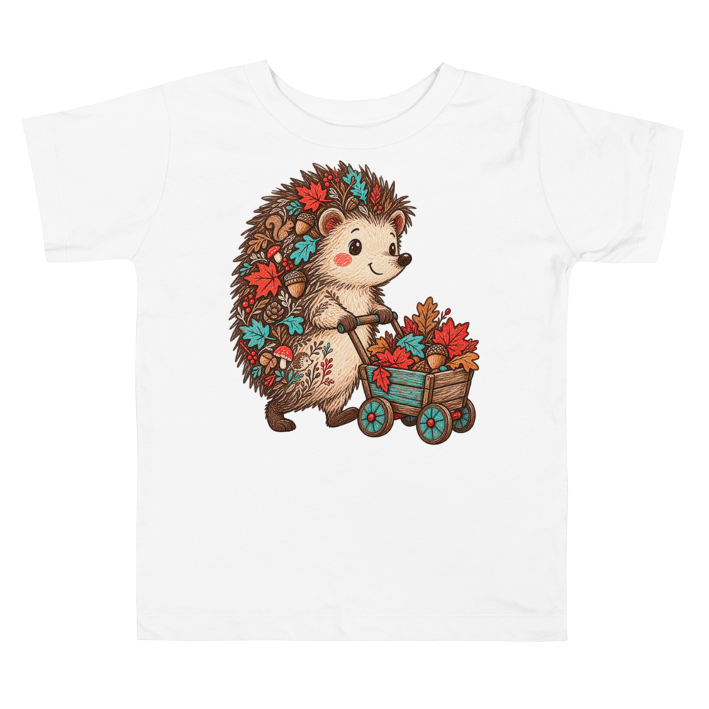Hedgehog Collecting Autumn Shaped Toddler T Shirt in White