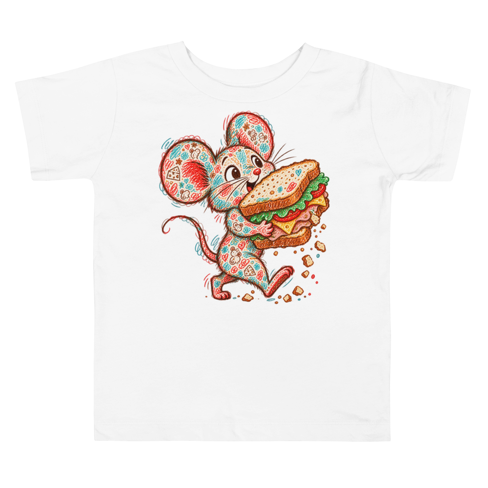 A Mouse Carrying A Sandwich Almost As Toddler T Shirt in White