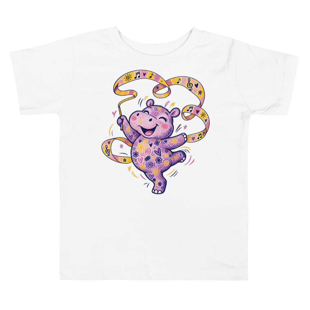 A Little Hippo Dancing With A Ribbon Toddler T Shirt in White