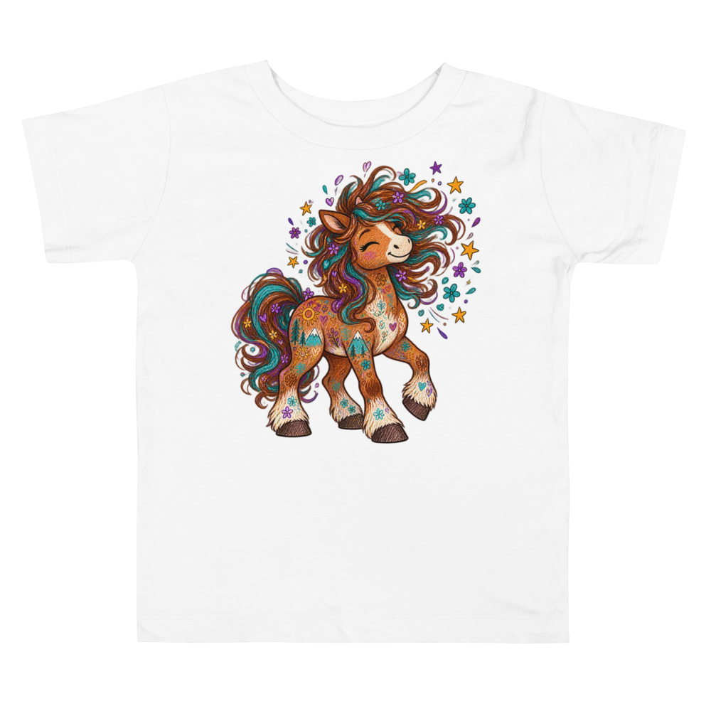 A Pony Shaking Its Tangled Mane Into Toddler T Shirt in White