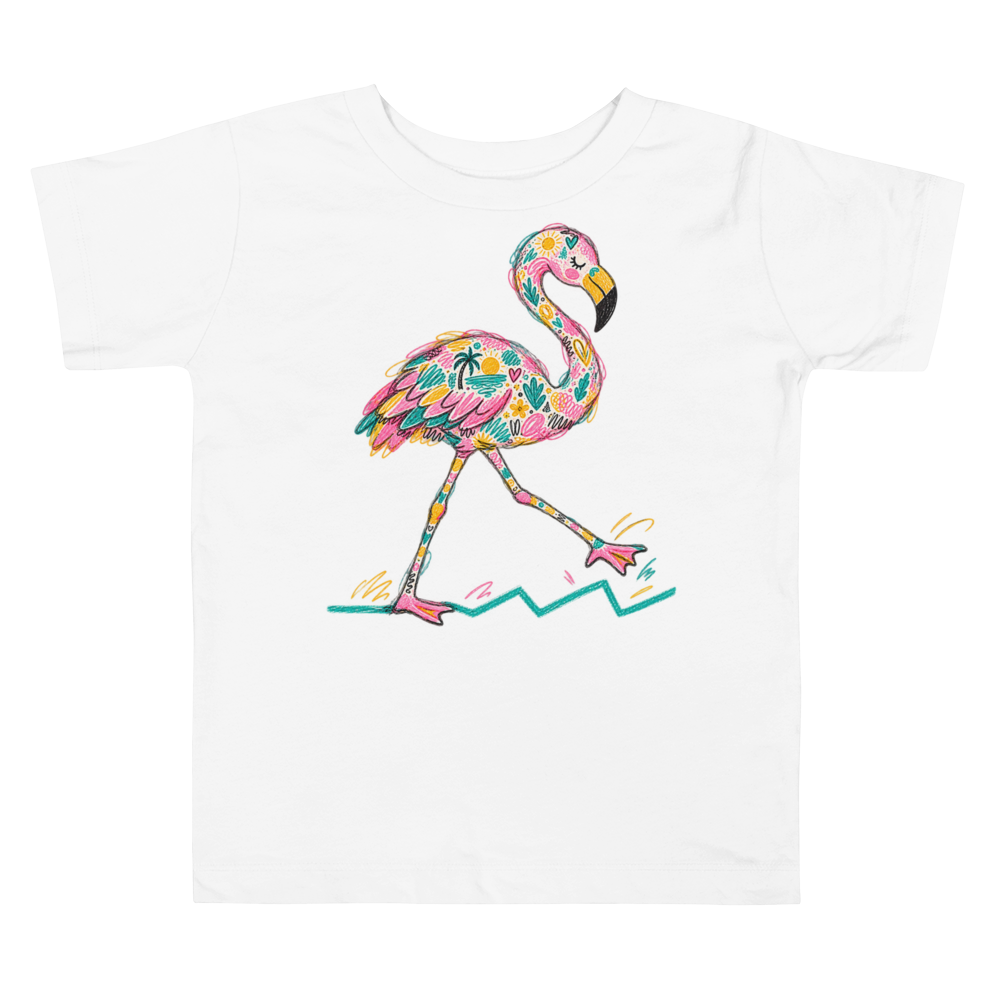 A Flamingo Stepping Over A Zigzag Chalk Toddler T Shirt in White