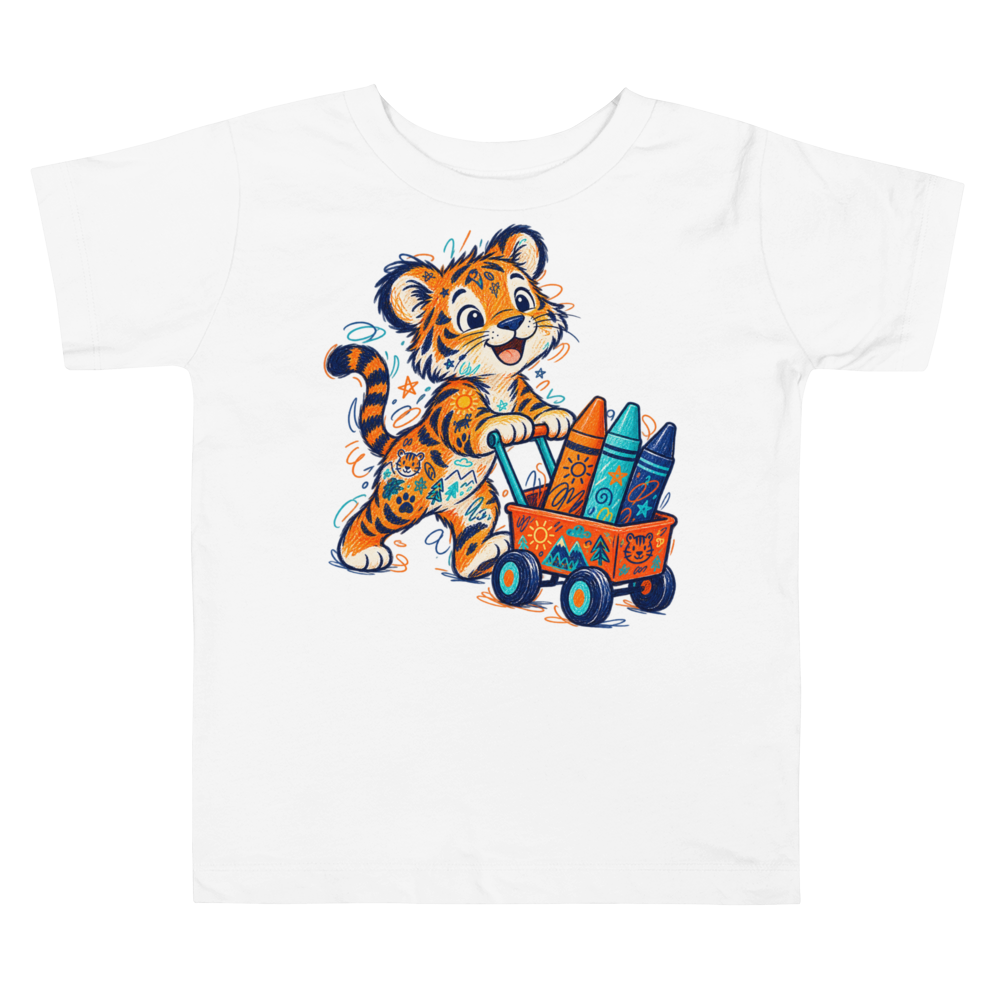 A Tiger Cub Proudly Pushing A Toy Toddler T Shirt