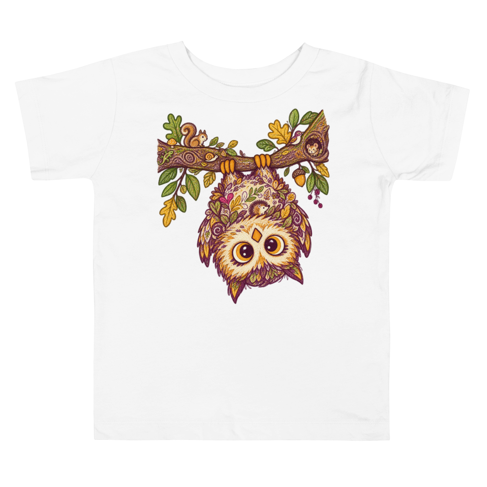 A Little Owl Peering Upside Down From Toddler T Shirt