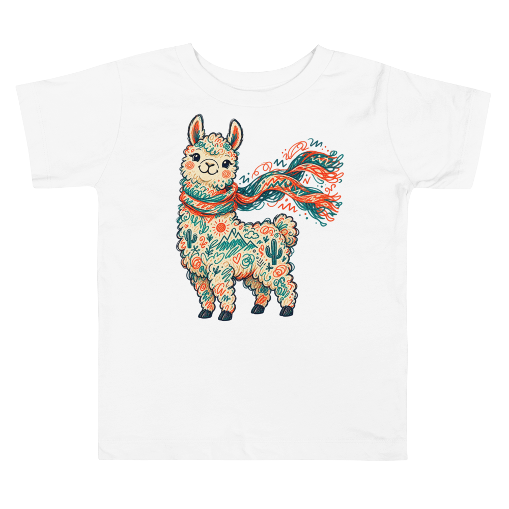 A Llama With A Wildly Windblown Scarf Toddler T Shirt in White
