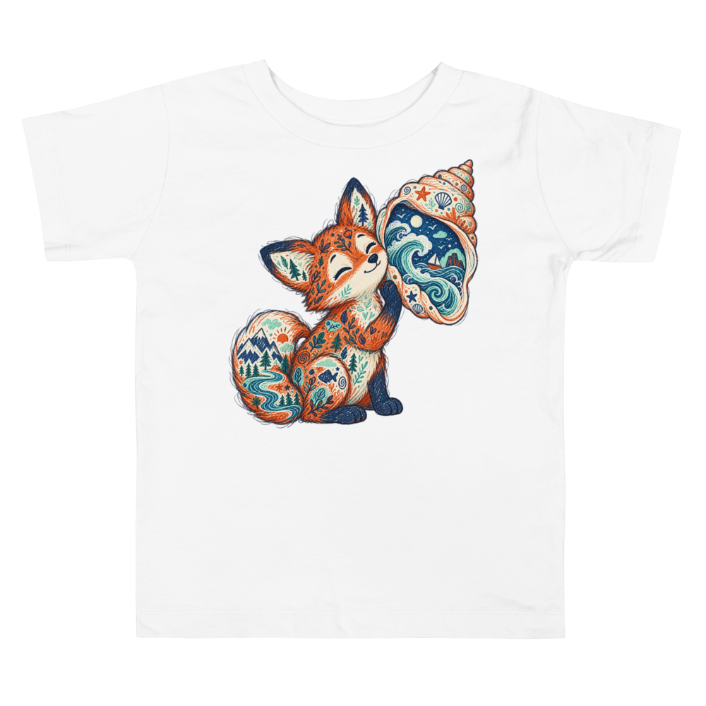A Fox Listening To A Giant Seashell Toddler T Shirt in White