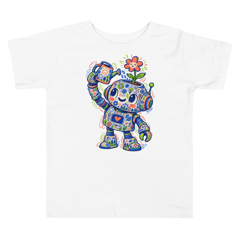 A Little Robot Watering A Flower Growing Toddler T Shirt