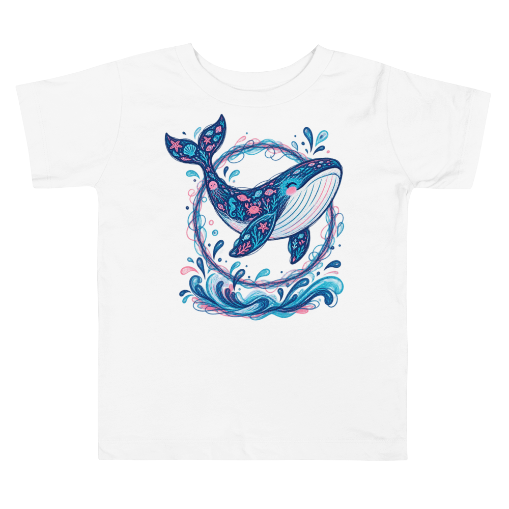 A Whale Leaping Through A Loose Scribble Toddler T Shirt in White