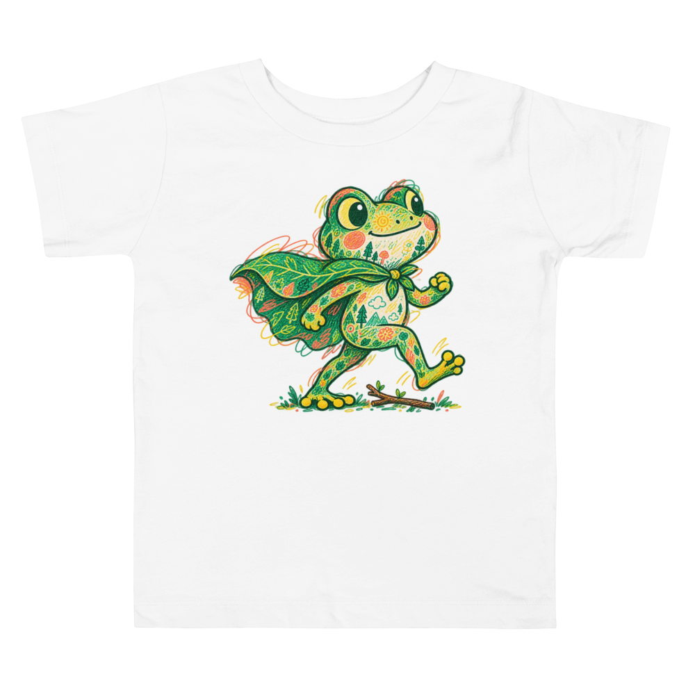 A Frog Wearing A Leaf Cape Bravely Toddler T Shirt in White
