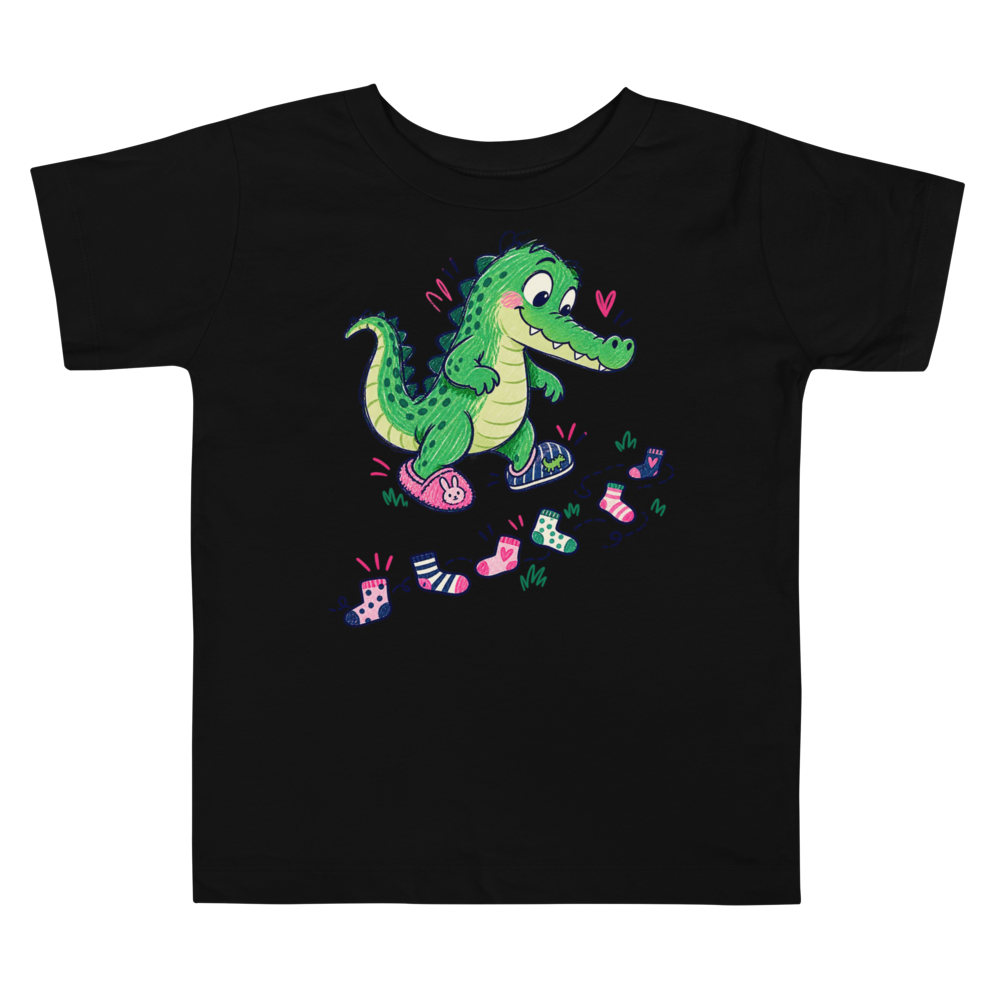 A Little Crocodile Wearing Mismatched Slippers And Following Toddler T Shirt alternate view