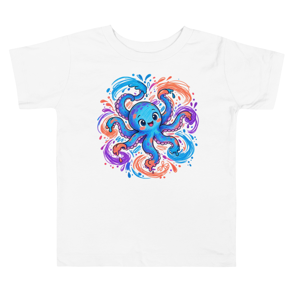 A Small Octopus Creating A Fingerpaint Whirl With Toddler T Shirt in White