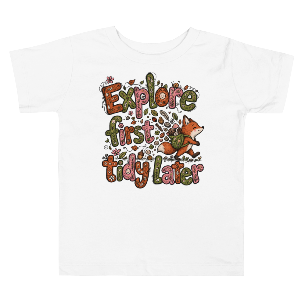 Exact Words Explore First Tidy Later A Foxs Max Doodles Toddler T Shirt
