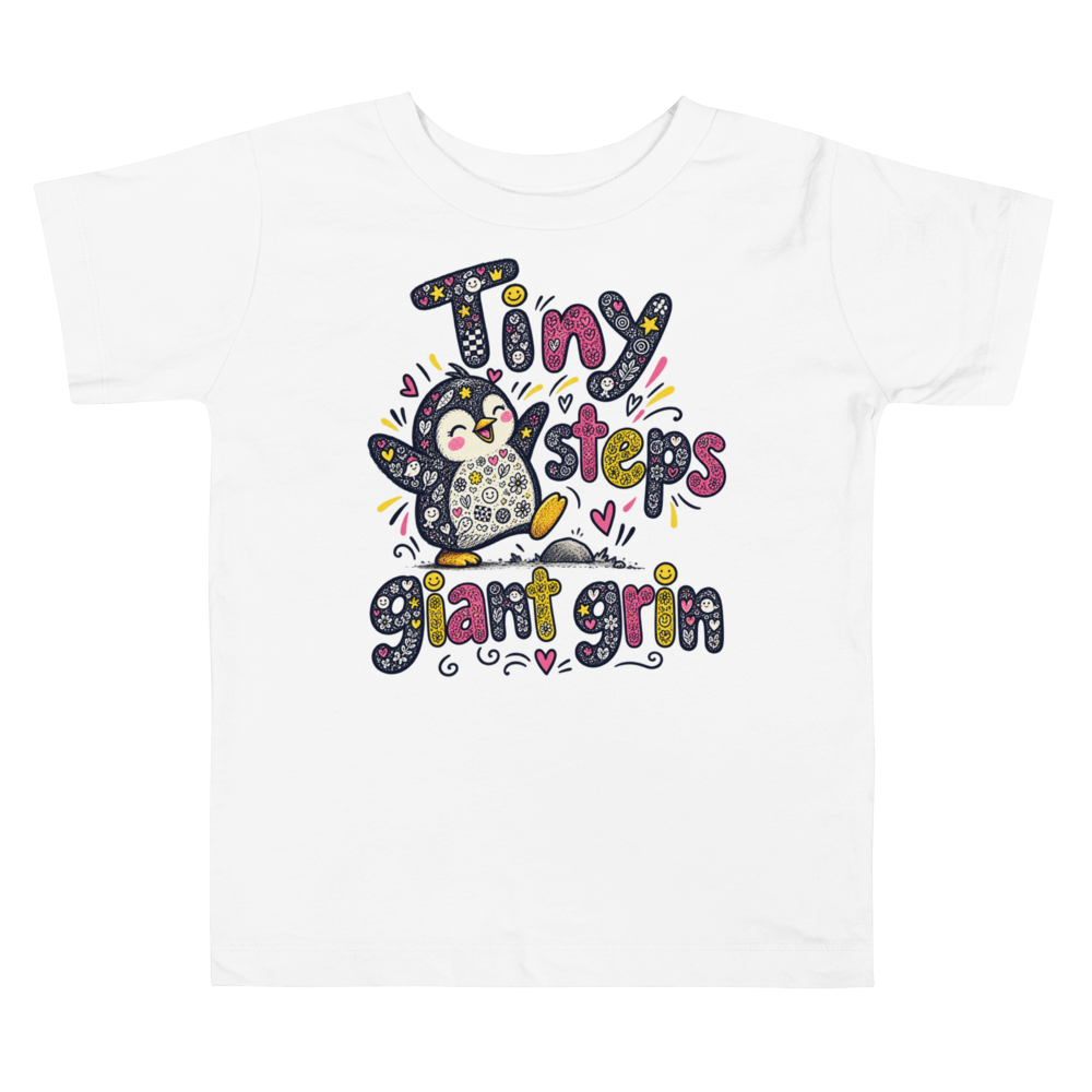 Exact Words Tiny Steps Giant Grin A Penguin Max Doodles Toddler T Shirt in White