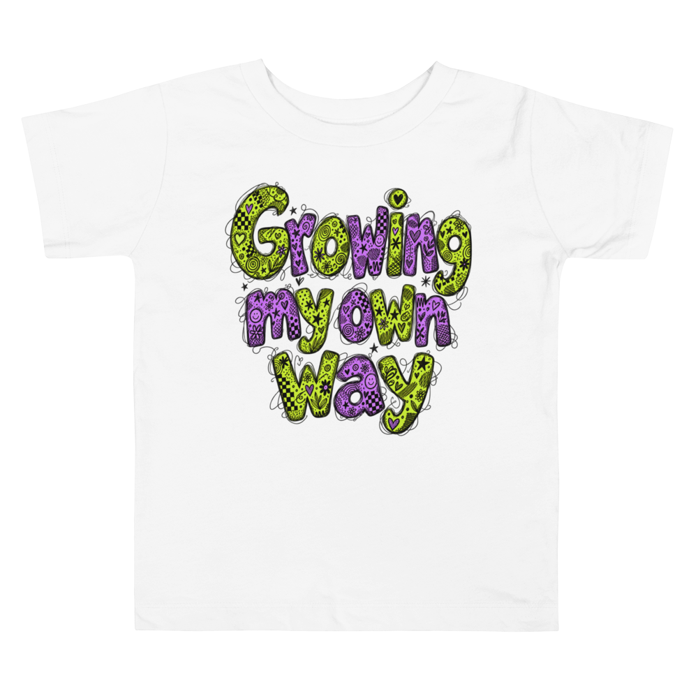 Exact Words Growing My Own Way Uneven Tall Max Doodles Toddler T Shirt in White
