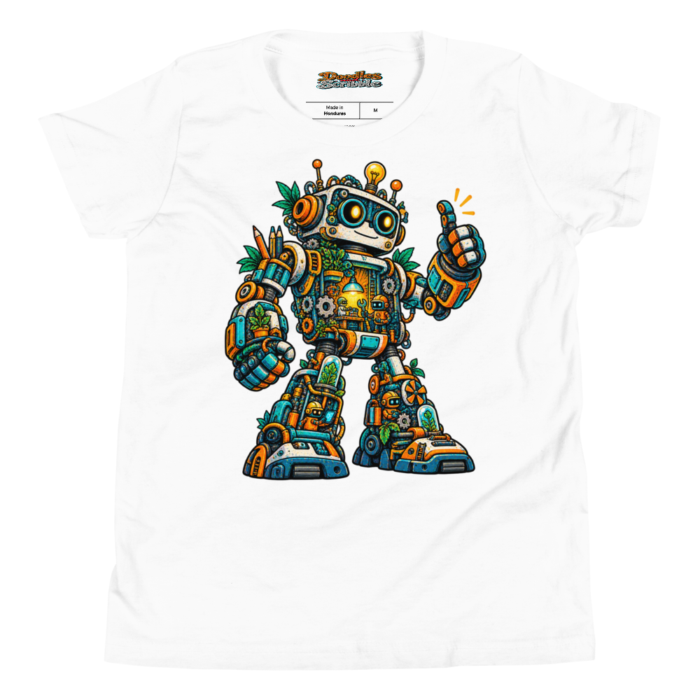 Robot Wild Ideas Youth T Shirt in White