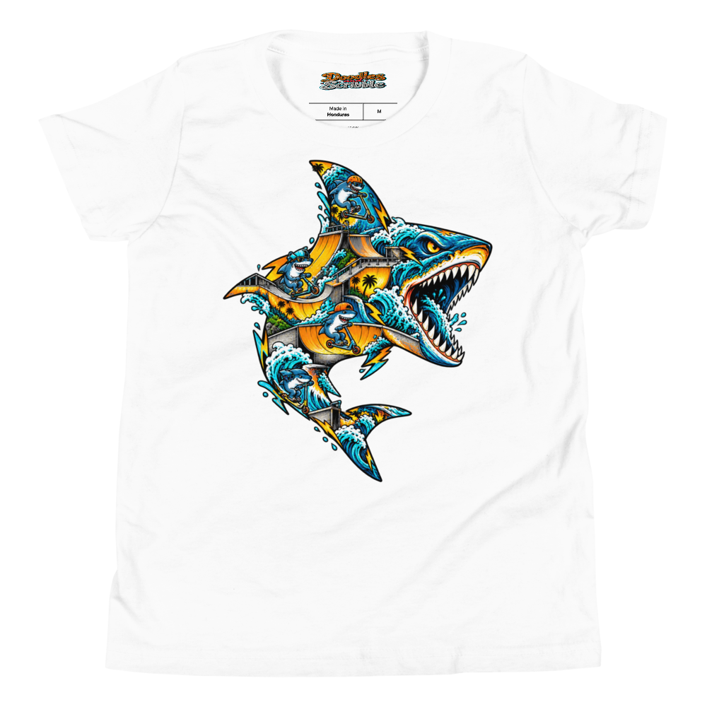 Shark Scooter Club Youth T Shirt in White