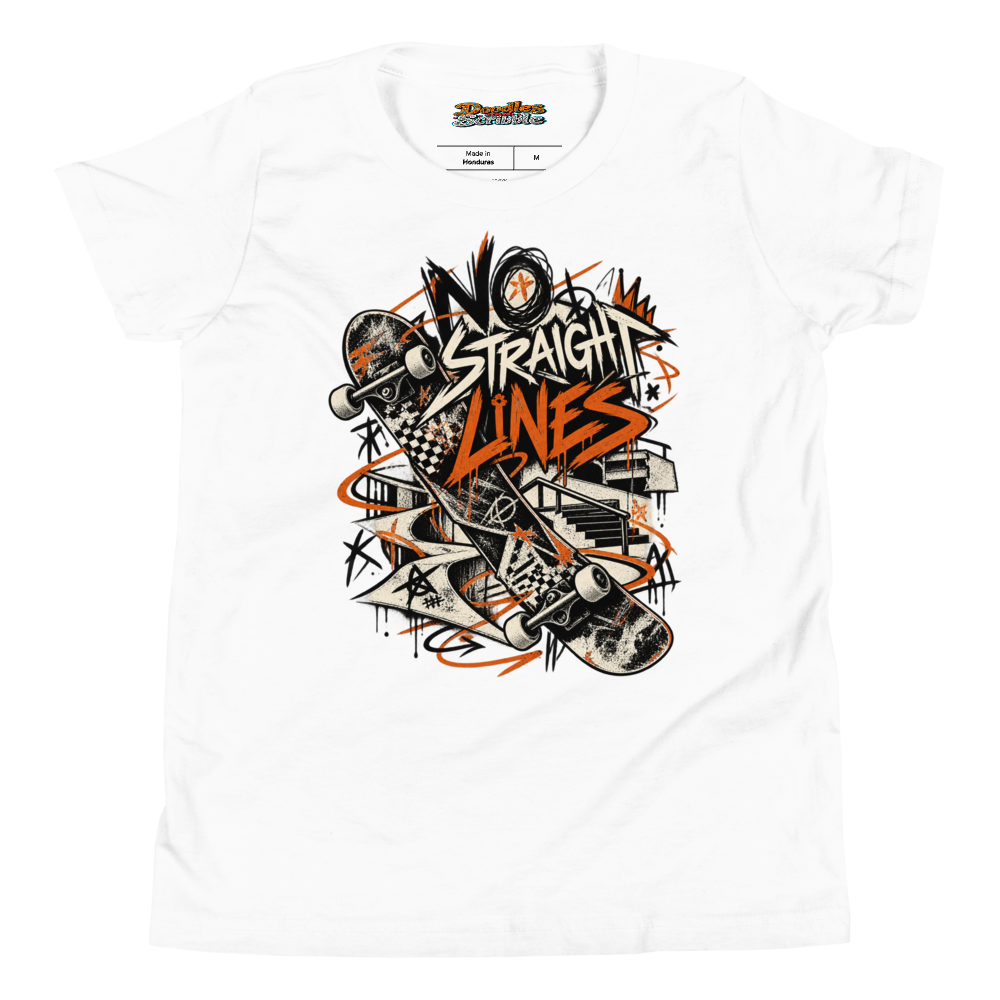 No Straight Lines Youth T Shirt in White