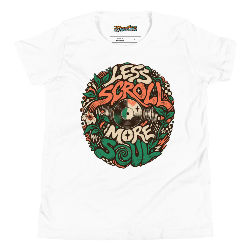 Less Scroll More Soul Youth T Shirt in White