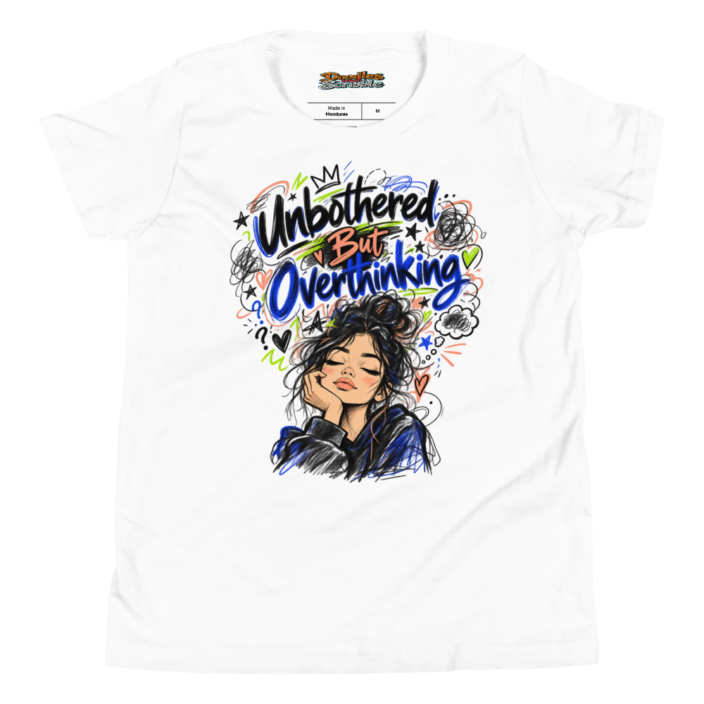 Unbothered But Overthinking Youth T Shirt in White