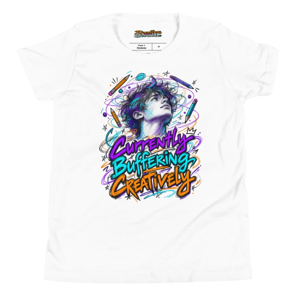 Currently Buffering Creatively Youth T Shirt in White