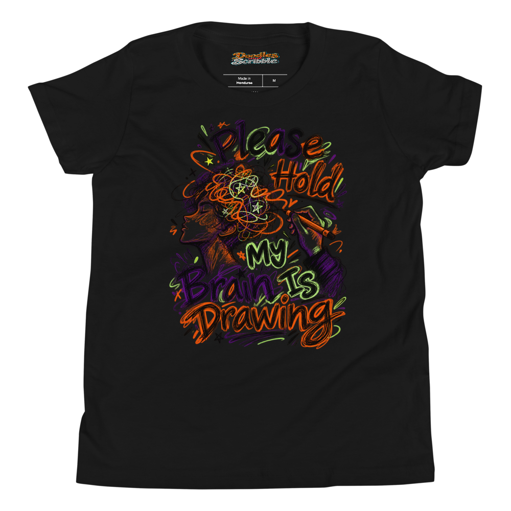 Please Hold My Brain Is Drawing Youth T Shirt alternate view