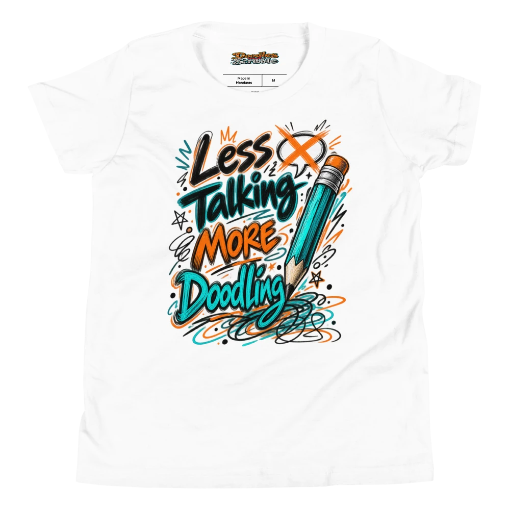 Less Talking More Doodling Youth T Shirt in White