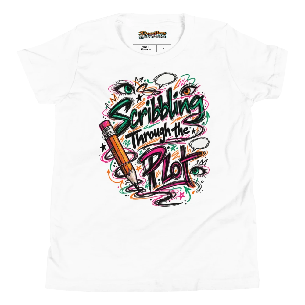 Scribbling Through the Plot Youth T Shirt in White