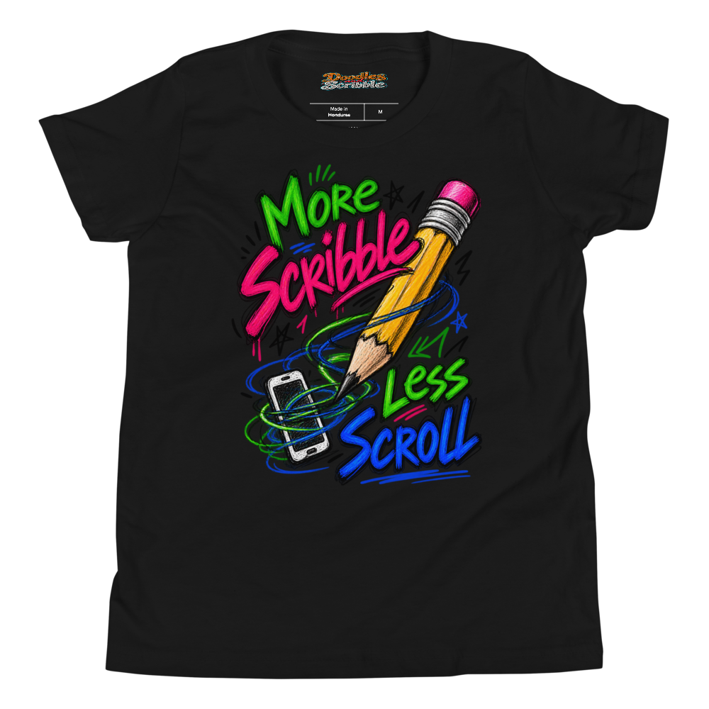 More Scribble Less Scroll Youth T Shirt alternate view