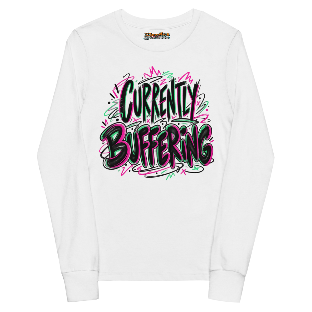 Currently Buffering Youth Long Sleeve T Shirt in White