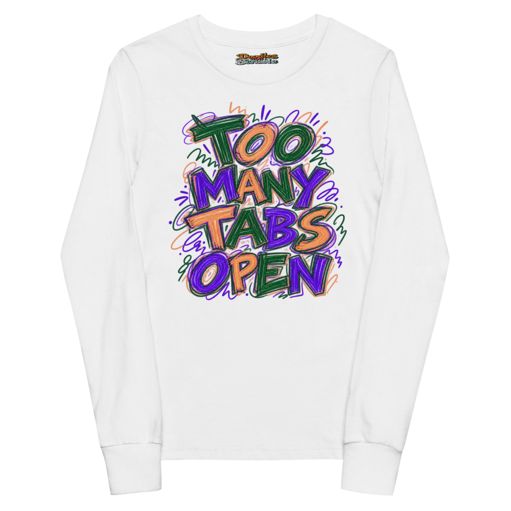 Too Many Tabs Open Youth Long Sleeve T Shirt in White