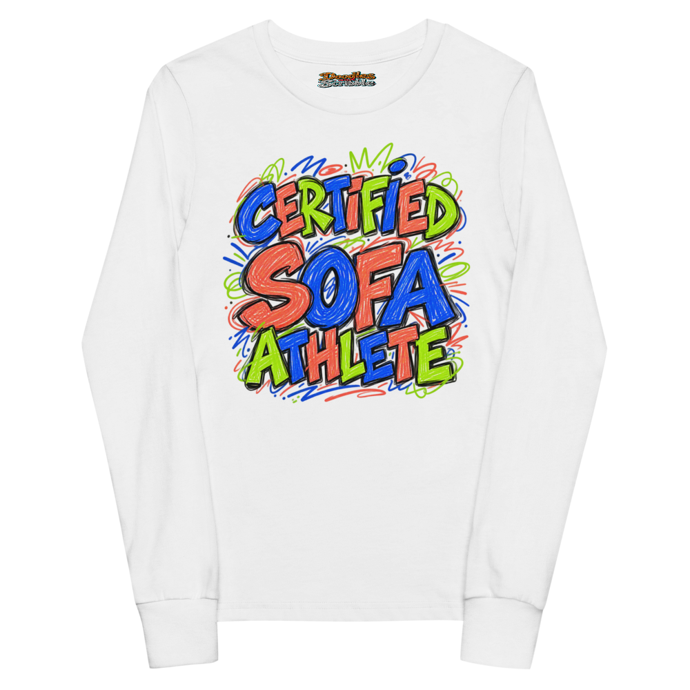 Certified Sofa Athlete Youth Long Sleeve T Shirt in White