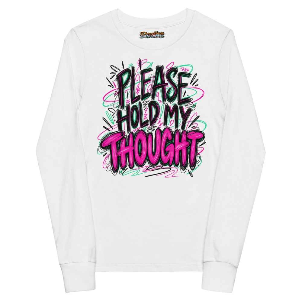 Please Hold My Thought Youth Long Sleeve T Shirt in White