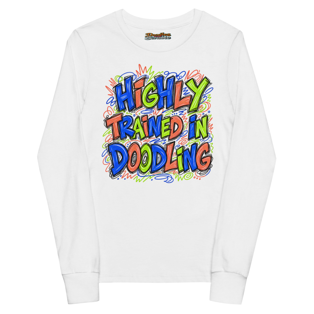 Highly Trained In Doodling Youth Long Sleeve T Shirt in White