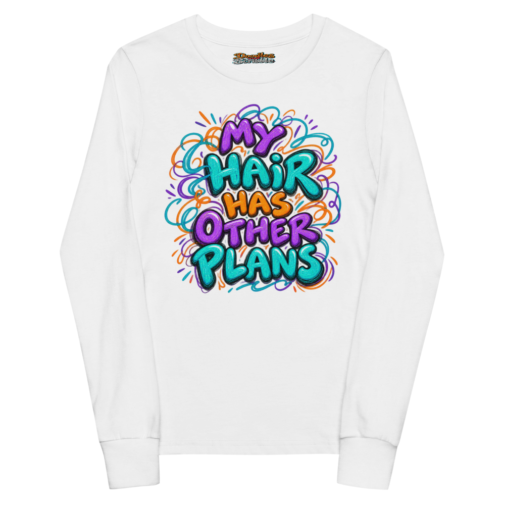 My Hair Has Other Plans Youth Long Sleeve T Shirt in White
