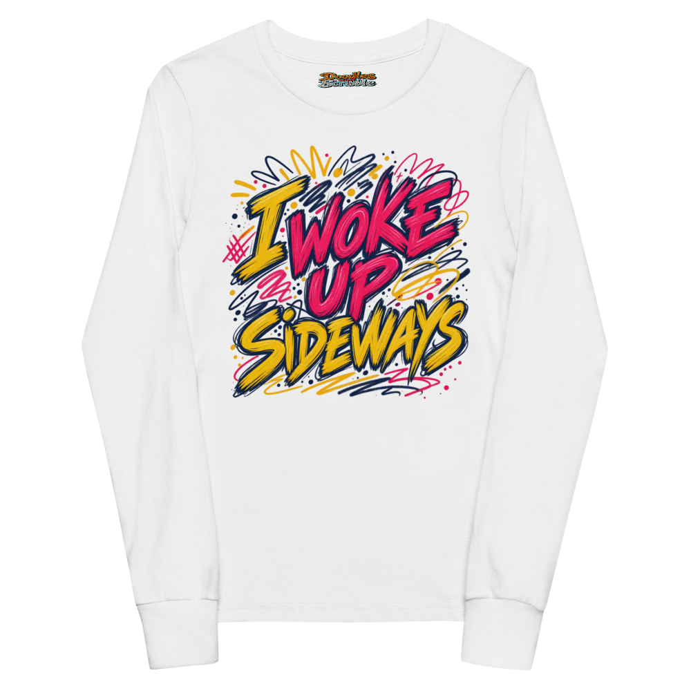 I Woke Up Sideways Youth Long Sleeve T Shirt in White