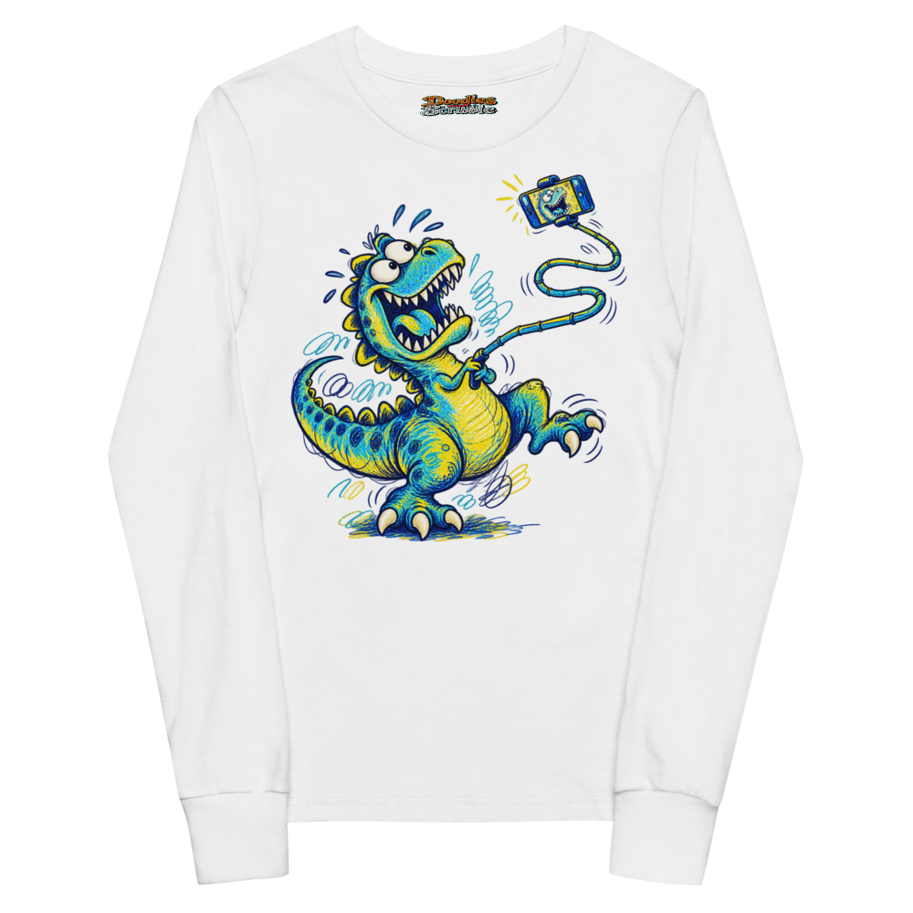 A Dinosaur Struggles To Photograph Its Own Face Youth Long Sleeve T Shirt in White