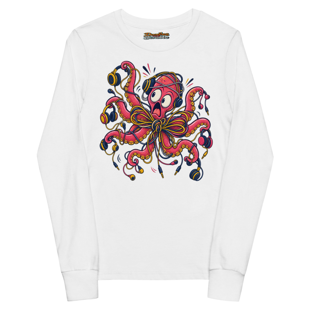 An Octopus Tries To Untangle Eight Headphone Cables Youth Long Sleeve T Shirt