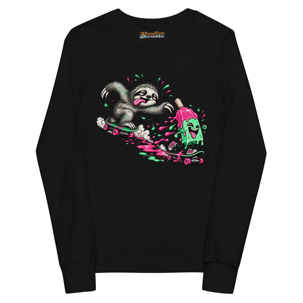 A Sleepy Sloth Races A Melting Ice Lolly Youth Long Sleeve T Shirt alternate view