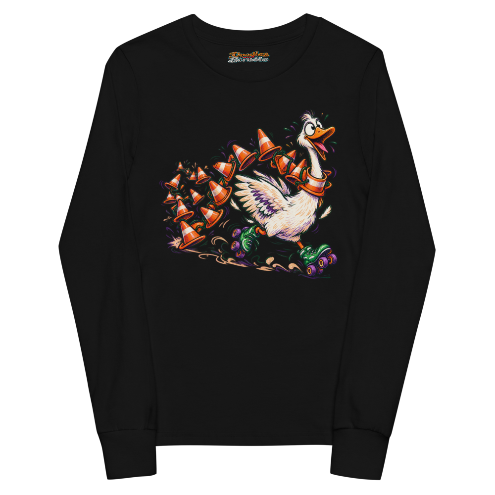A Goose In Roller Skates Drags A Whole Youth Long Sleeve T Shirt alternate view