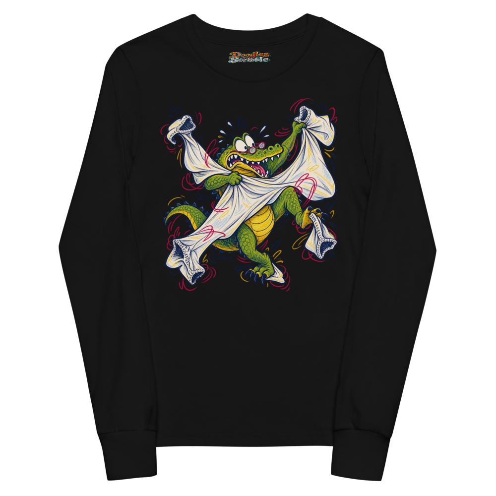 A Crocodile Wearing Tiny Reading Glasses Tries To Youth Long Sleeve T Shirt alternate view