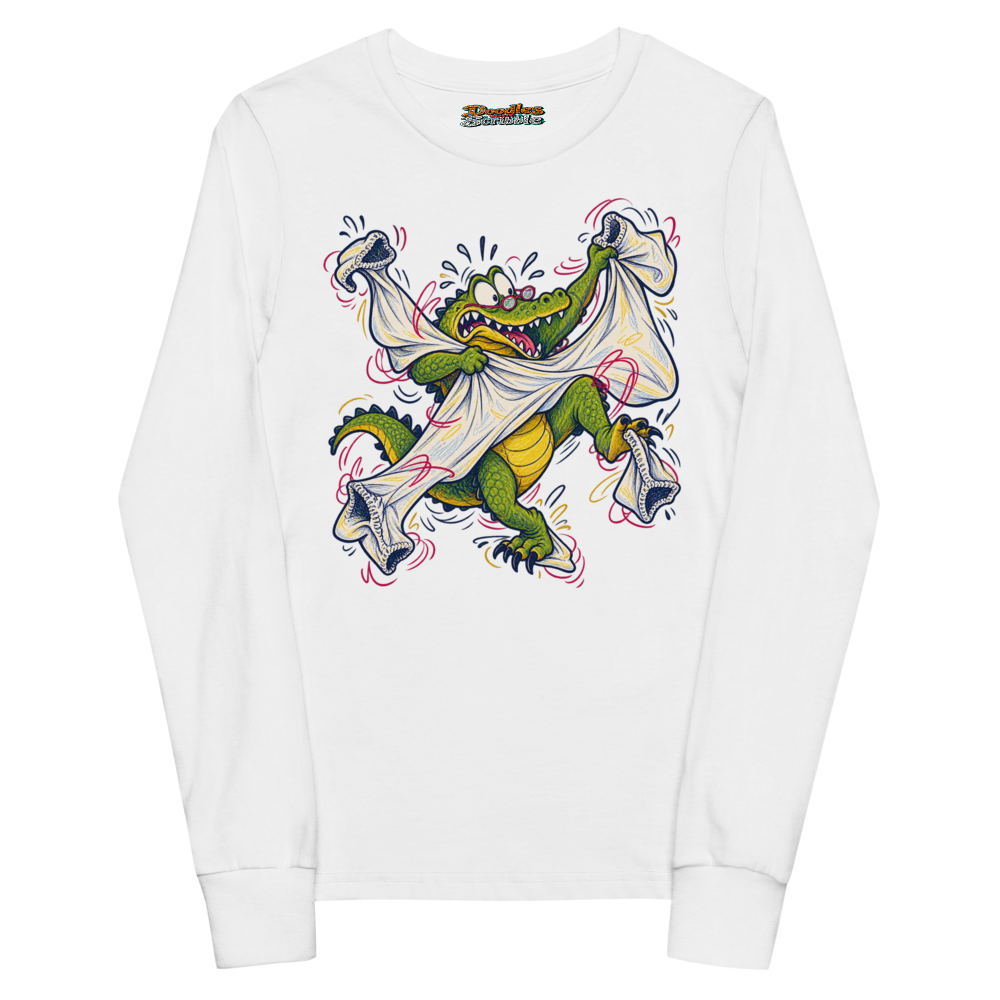 A Crocodile Wearing Tiny Reading Glasses Tries To Youth Long Sleeve T Shirt