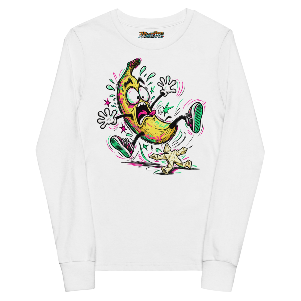 A Banana Slips On A Miniature Human-Shaped Peel Youth Long Sleeve T Shirt