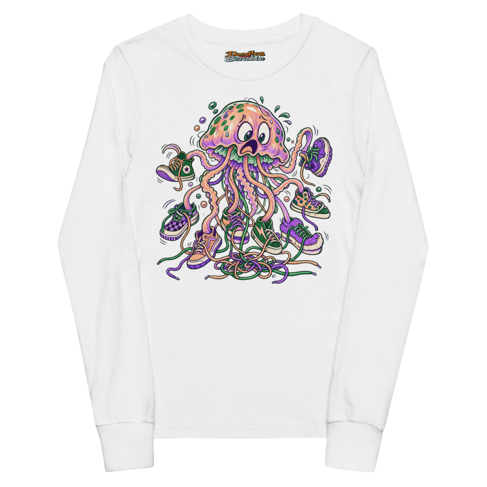 A Jellyfish Tries To Wear Eight Mismatched Trainers Youth Long Sleeve T Shirt