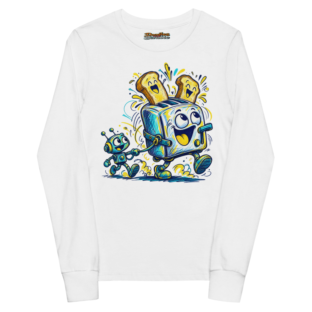 A Tiny Robot Walks A Huge Toaster On Youth Long Sleeve T Shirt