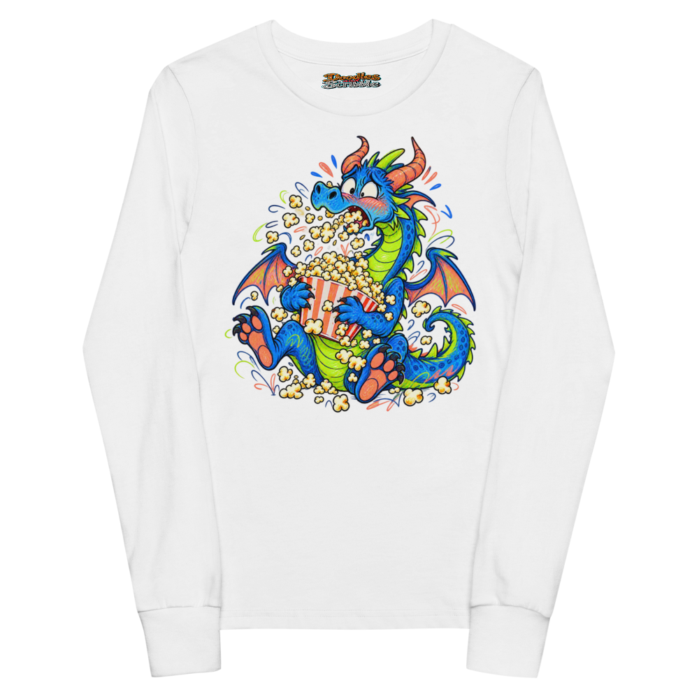 A Dragon Hiccups Harmless Popcorn Into An Overflowing Youth Long Sleeve T Shirt