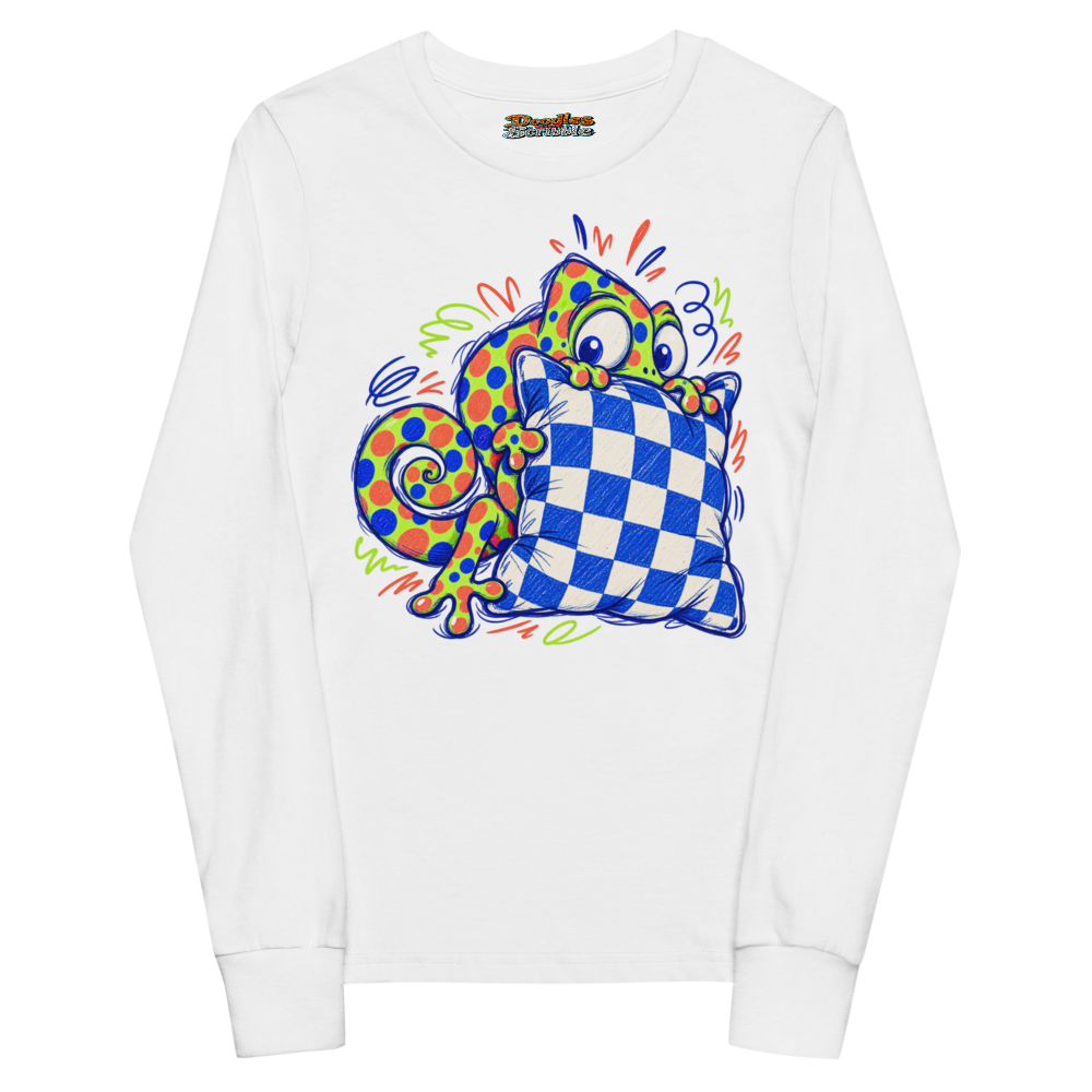 A Chameleon Plays Hide-And-Seek Against A Checkerboard Cushion Youth Long Sleeve T Shirt
