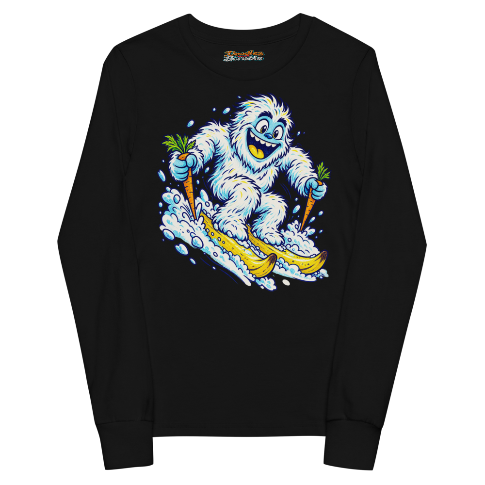 A Cheerful Yeti Uses Two Frozen Bananas As Youth Long Sleeve T Shirt alternate view