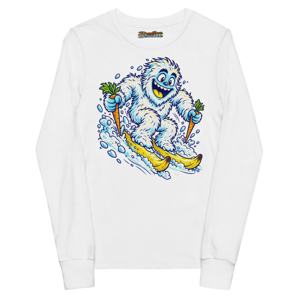 A Cheerful Yeti Uses Two Frozen Bananas As Youth Long Sleeve T Shirt