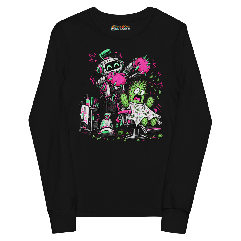 A Robot Barber Gives A Cactus A Wildly Youth Long Sleeve T Shirt alternate view